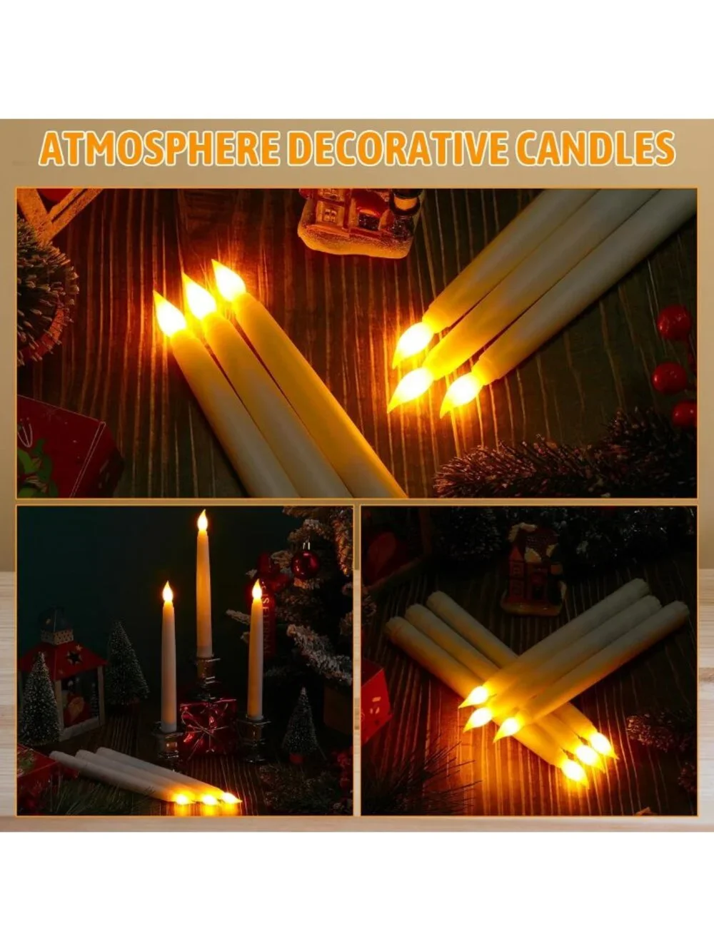 100 Pcs LED Flameless Taper Candles - 8.5 Inch White Bulk Set for Home Decor
